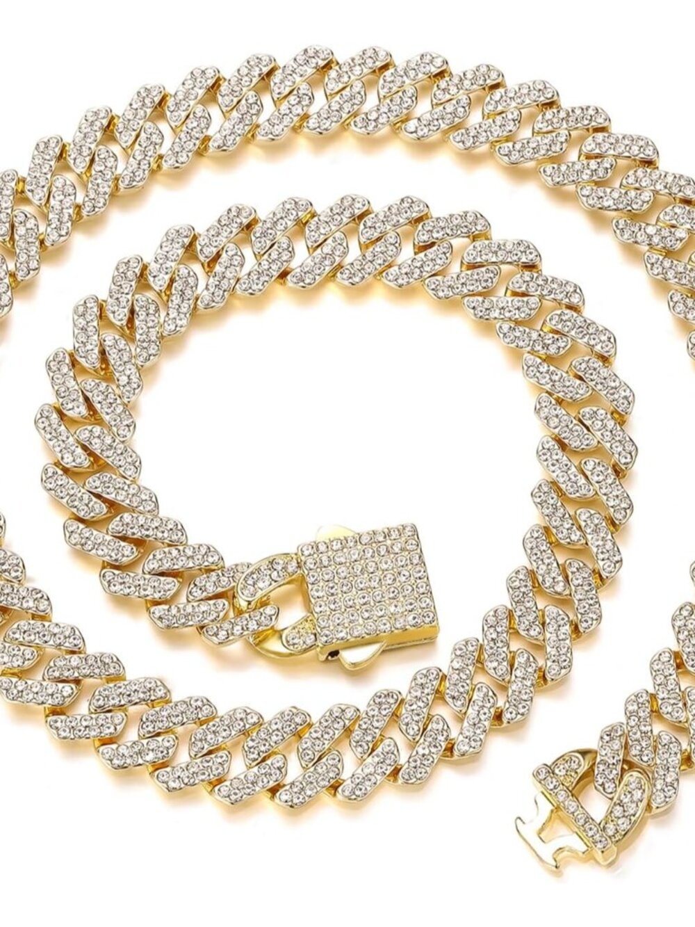 Cuban Link Chain Mens Ice Out Miami Cuban Necklace Silver/Gold Plated Bling Cubi